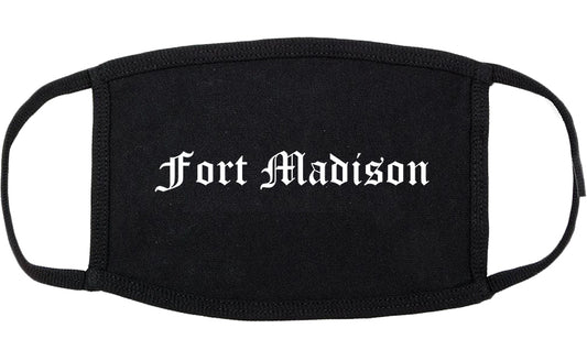 Fort Madison Iowa IA Old English Cotton Face Mask Black