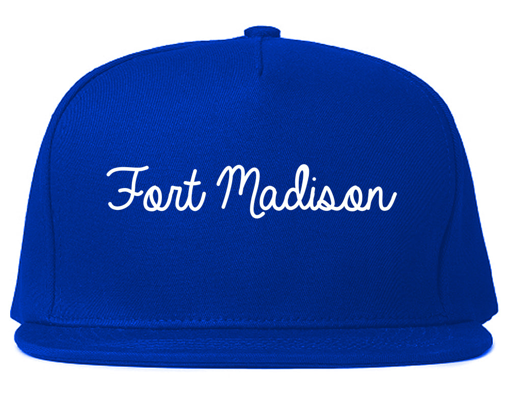 Fort Madison Iowa IA Script Mens Snapback Hat Royal Blue