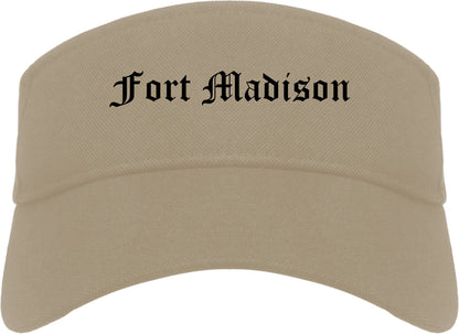 Fort Madison Iowa IA Old English Mens Visor Cap Hat Khaki