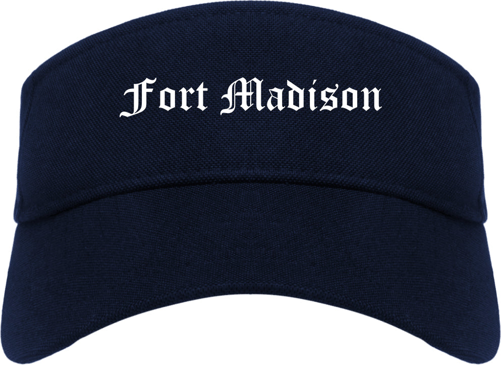 Fort Madison Iowa IA Old English Mens Visor Cap Hat Navy Blue