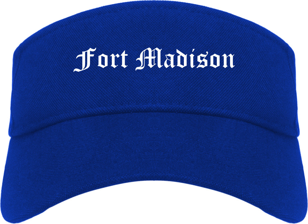 Fort Madison Iowa IA Old English Mens Visor Cap Hat Royal Blue