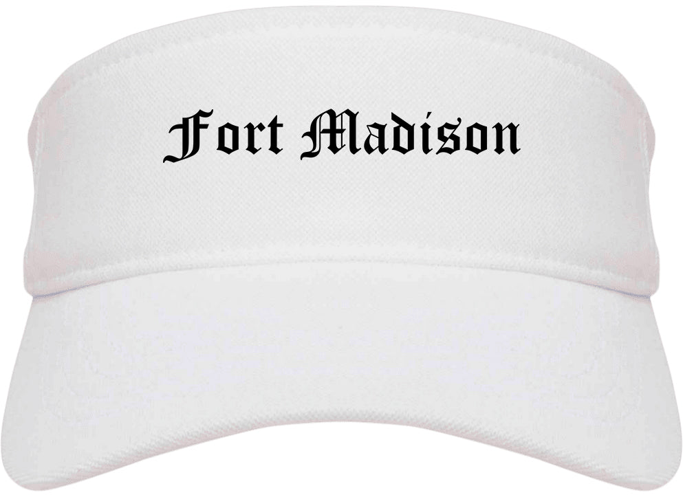 Fort Madison Iowa IA Old English Mens Visor Cap Hat White