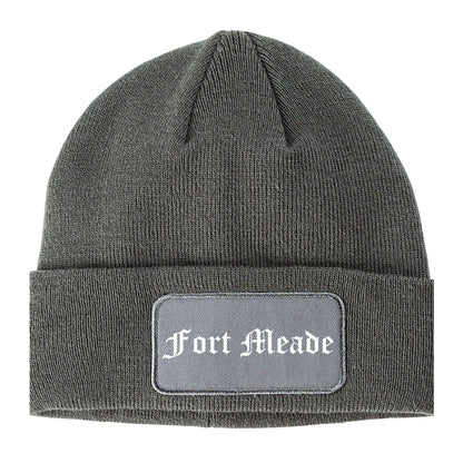 Fort Meade Florida FL Old English Mens Knit Beanie Hat Cap Grey