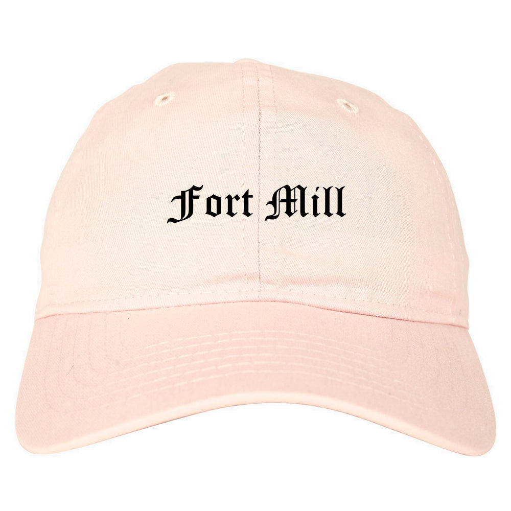 Fort Mill South Carolina SC Old English Mens Dad Hat Baseball Cap Pink