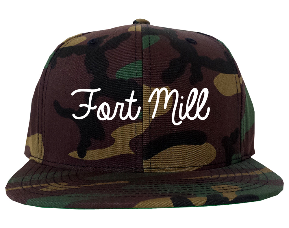 Fort Mill South Carolina SC Script Mens Snapback Hat Army Camo