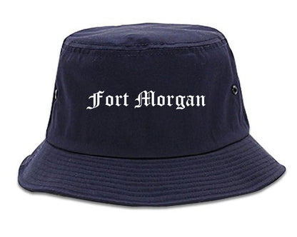 Fort Morgan Colorado CO Old English Mens Bucket Hat Navy Blue