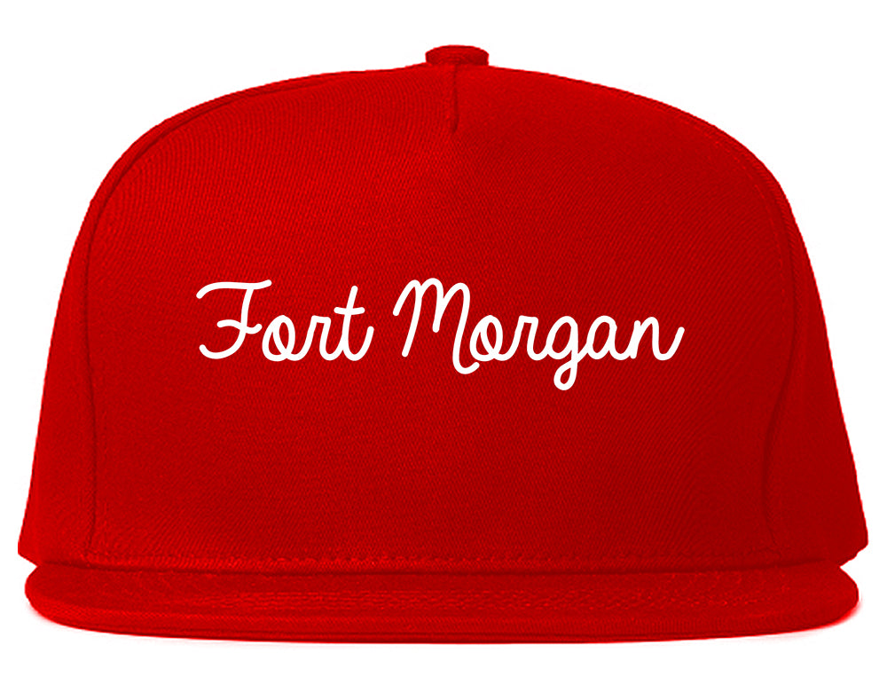 Fort Morgan Colorado CO Script Mens Snapback Hat Red