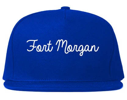 Fort Morgan Colorado CO Script Mens Snapback Hat Royal Blue