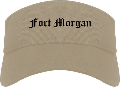Fort Morgan Colorado CO Old English Mens Visor Cap Hat Khaki