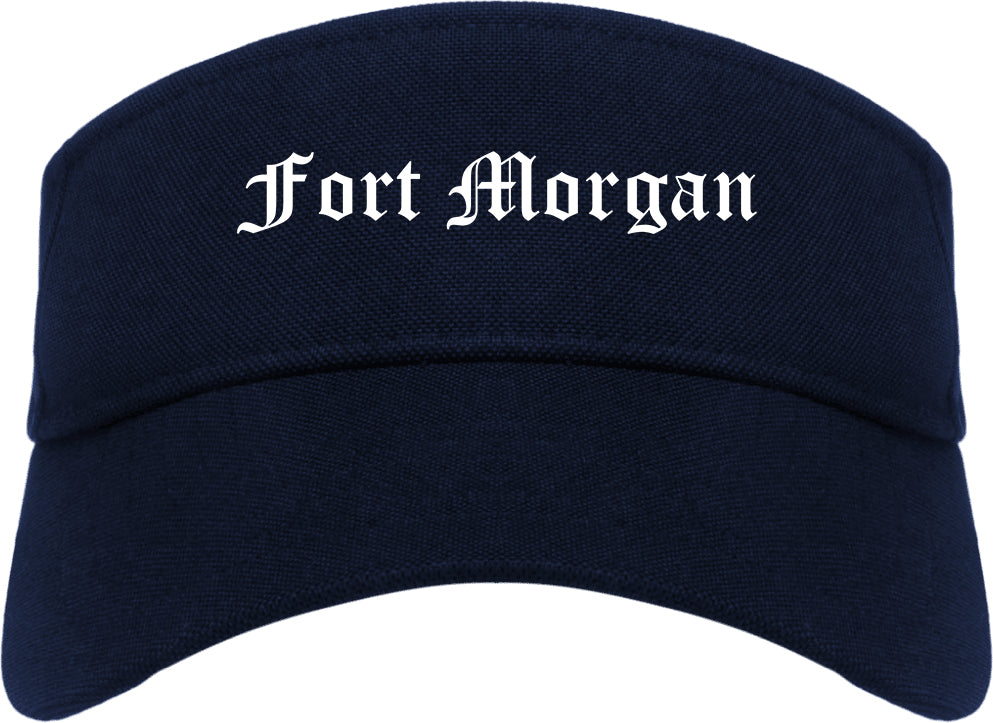Fort Morgan Colorado CO Old English Mens Visor Cap Hat Navy Blue