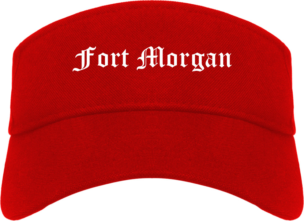 Fort Morgan Colorado CO Old English Mens Visor Cap Hat Red