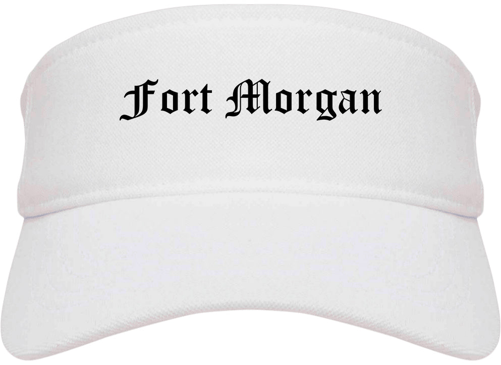 Fort Morgan Colorado CO Old English Mens Visor Cap Hat White