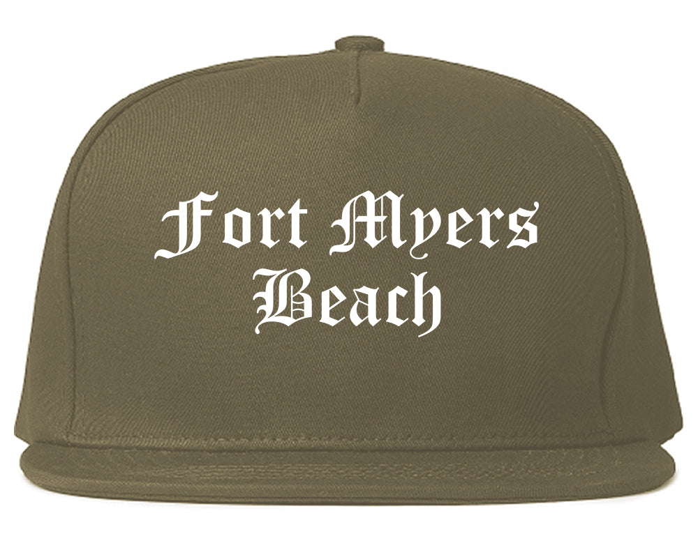 Fort Myers Beach Florida FL Old English Mens Snapback Hat Grey