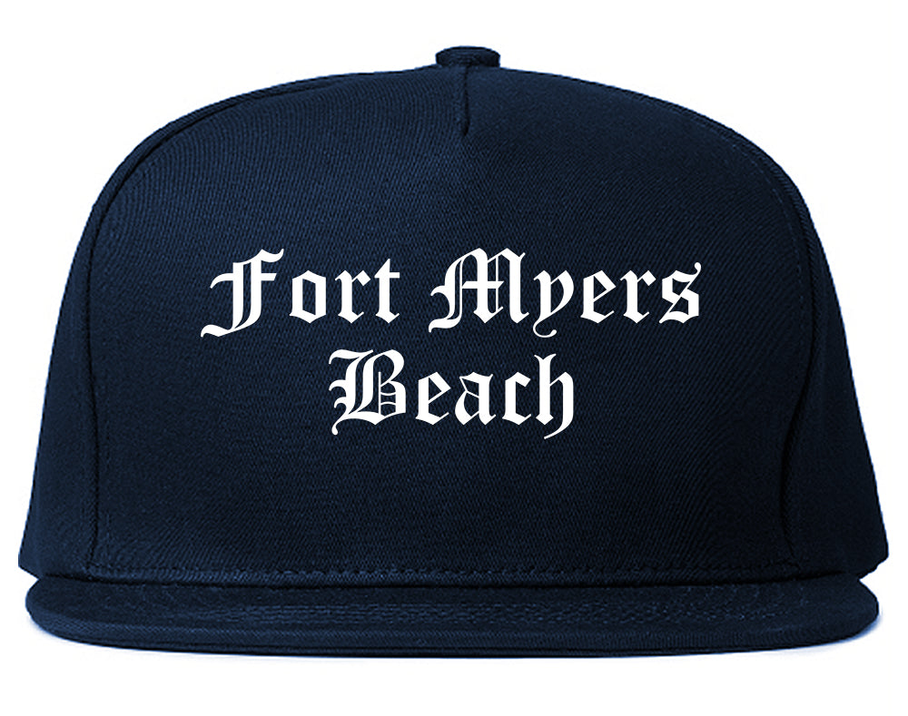 Fort Myers Beach Florida FL Old English Mens Snapback Hat Navy Blue