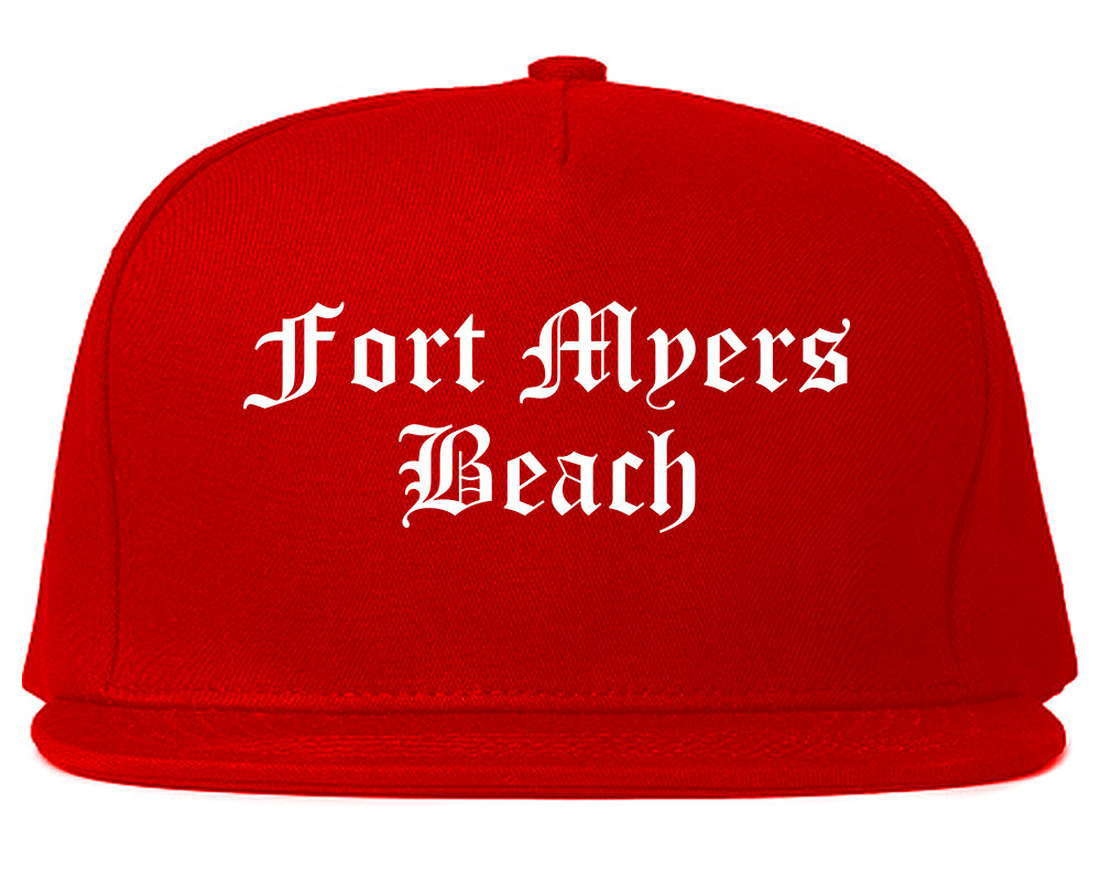 Fort Myers Beach Florida FL Old English Mens Snapback Hat Red