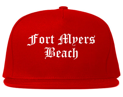 Fort Myers Beach Florida FL Old English Mens Snapback Hat Red