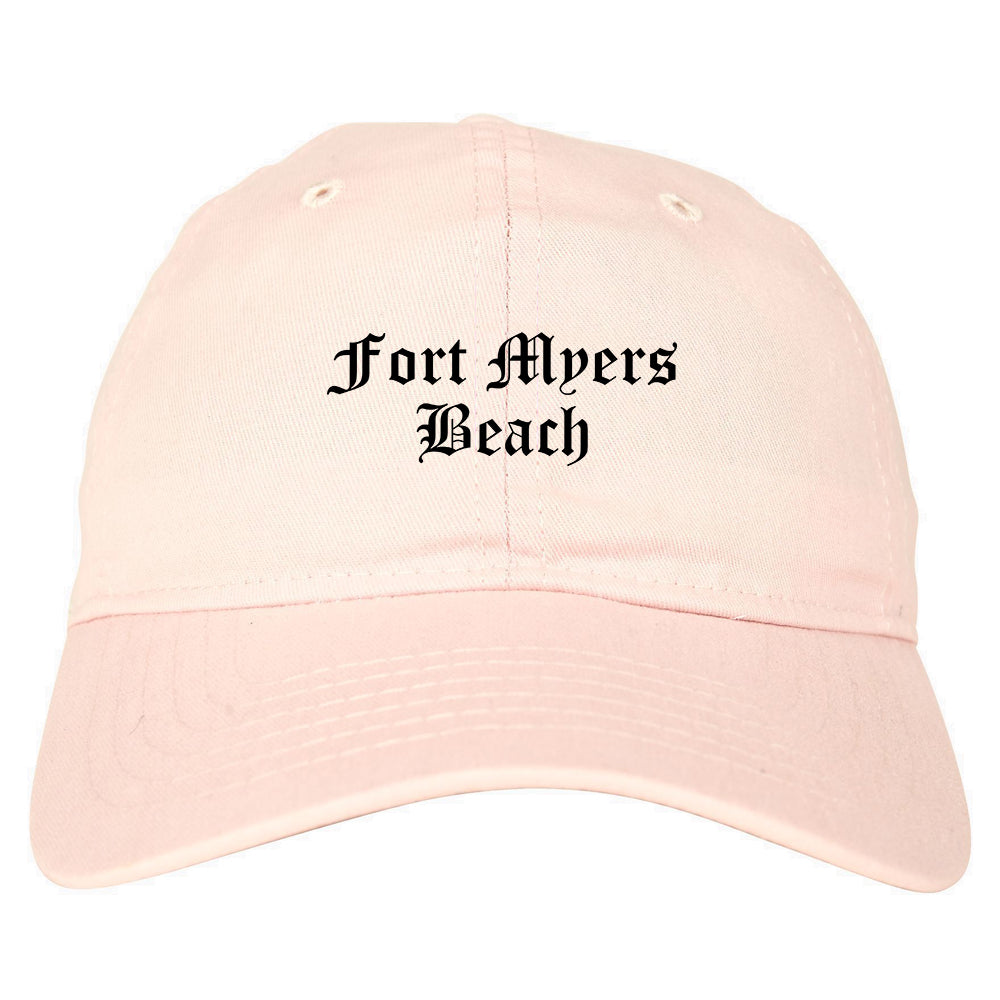Fort Myers Beach Florida FL Old English Mens Dad Hat Baseball Cap Pink