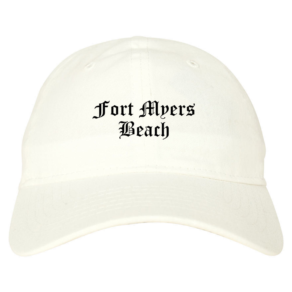 Fort Myers Beach Florida FL Old English Mens Dad Hat Baseball Cap White