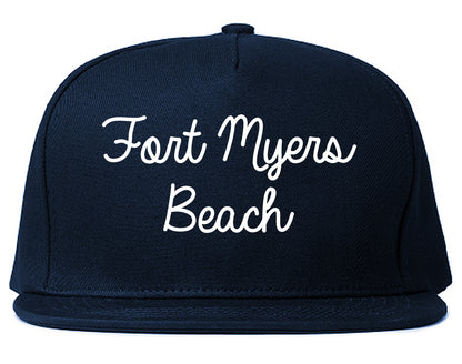 Fort Myers Beach Florida FL Script Mens Snapback Hat Navy Blue