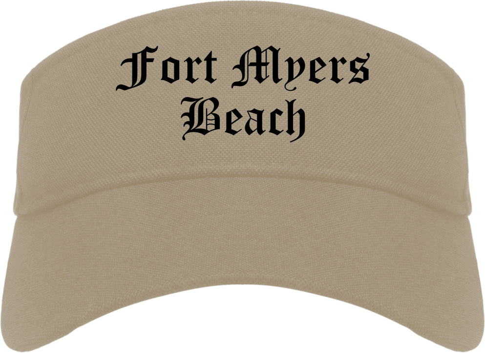 Fort Myers Beach Florida FL Old English Mens Visor Cap Hat Khaki