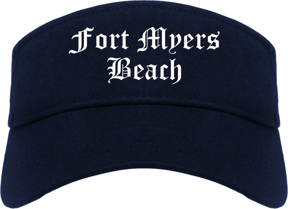 Fort Myers Beach Florida FL Old English Mens Visor Cap Hat Navy Blue