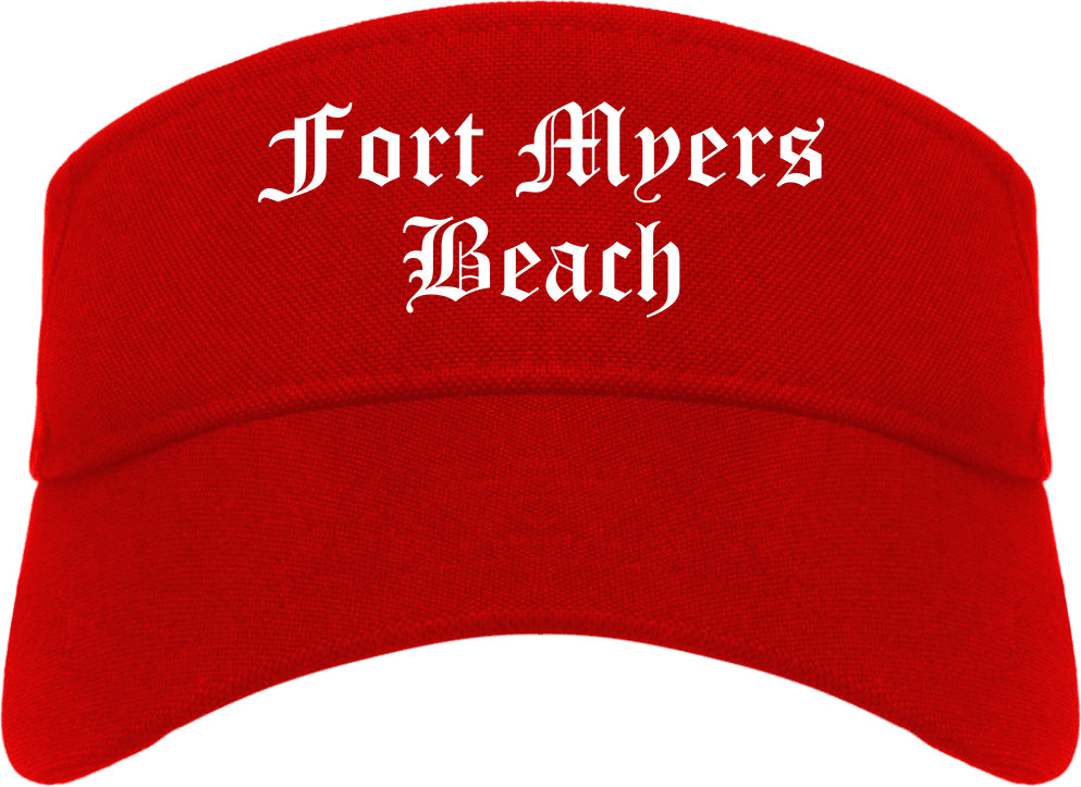 Fort Myers Beach Florida FL Old English Mens Visor Cap Hat Red