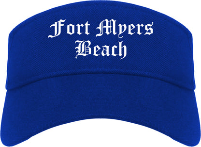 Fort Myers Beach Florida FL Old English Mens Visor Cap Hat Royal Blue