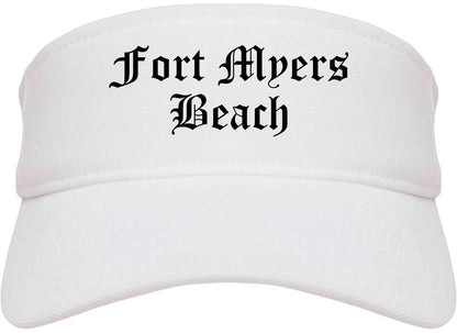 Fort Myers Beach Florida FL Old English Mens Visor Cap Hat White