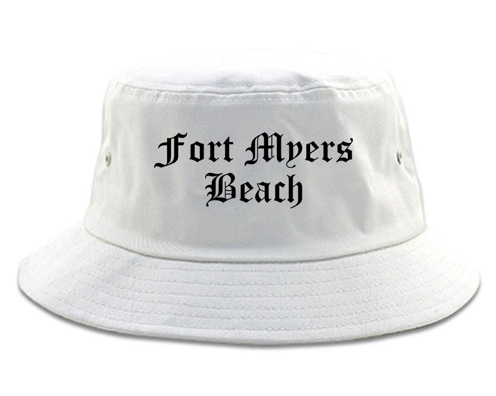 Fort Myers Beach Florida FL Old English Mens Bucket Hat White