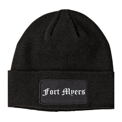 Fort Myers Florida FL Old English Mens Knit Beanie Hat Cap Black