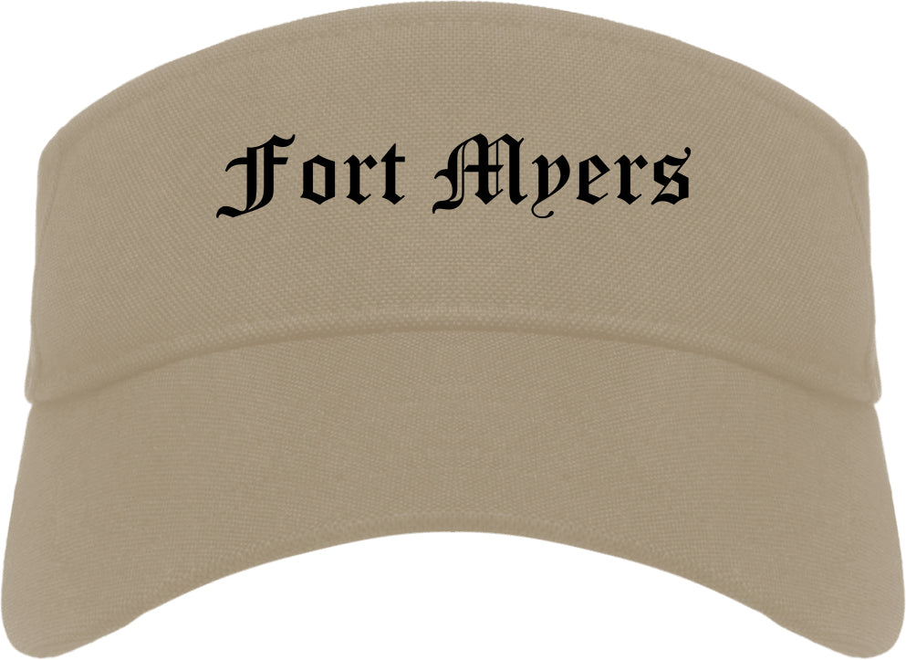 Fort Myers Florida FL Old English Mens Visor Cap Hat Khaki