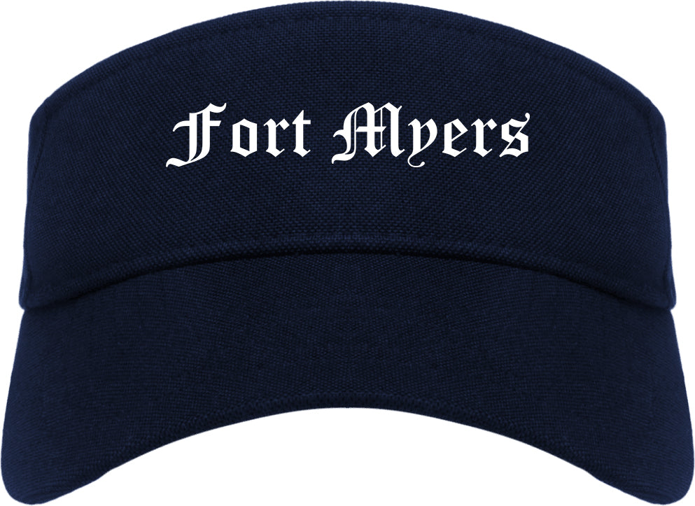 Fort Myers Florida FL Old English Mens Visor Cap Hat Navy Blue