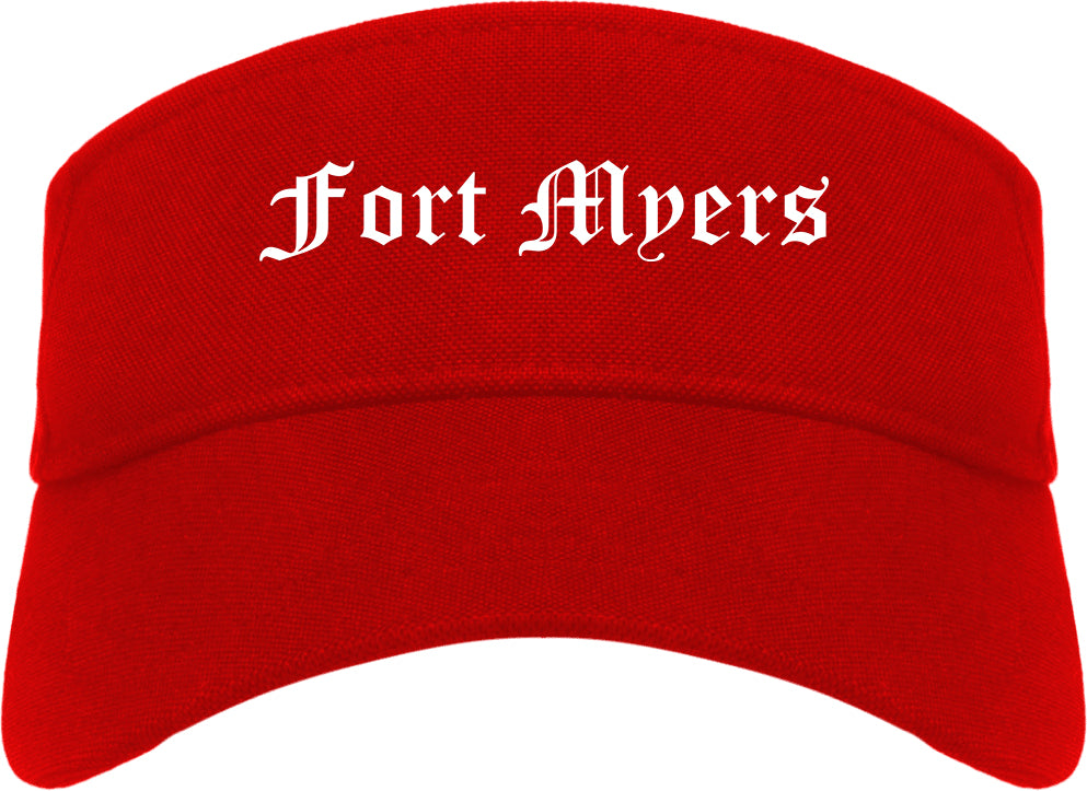 Fort Myers Florida FL Old English Mens Visor Cap Hat Red