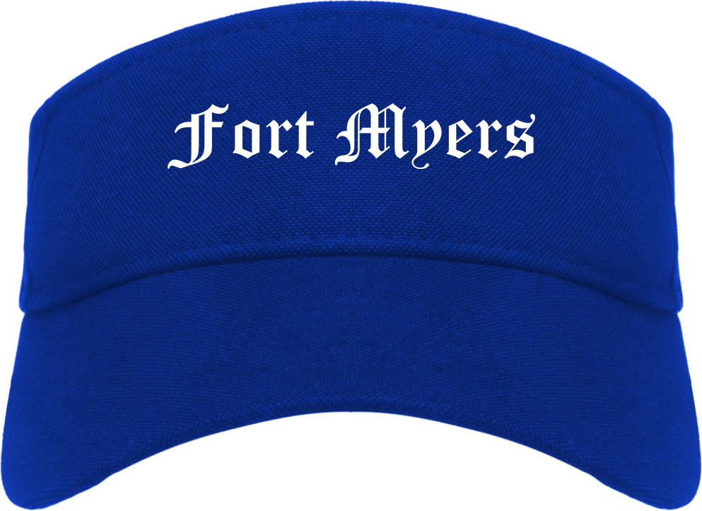 Fort Myers Florida FL Old English Mens Visor Cap Hat Royal Blue