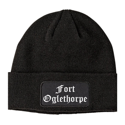 Fort Oglethorpe Georgia GA Old English Mens Knit Beanie Hat Cap Black