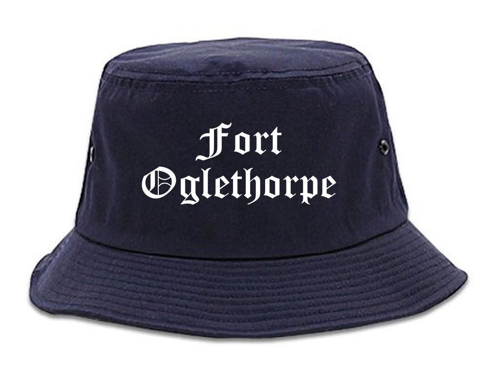 Fort Oglethorpe Georgia GA Old English Mens Bucket Hat Navy Blue
