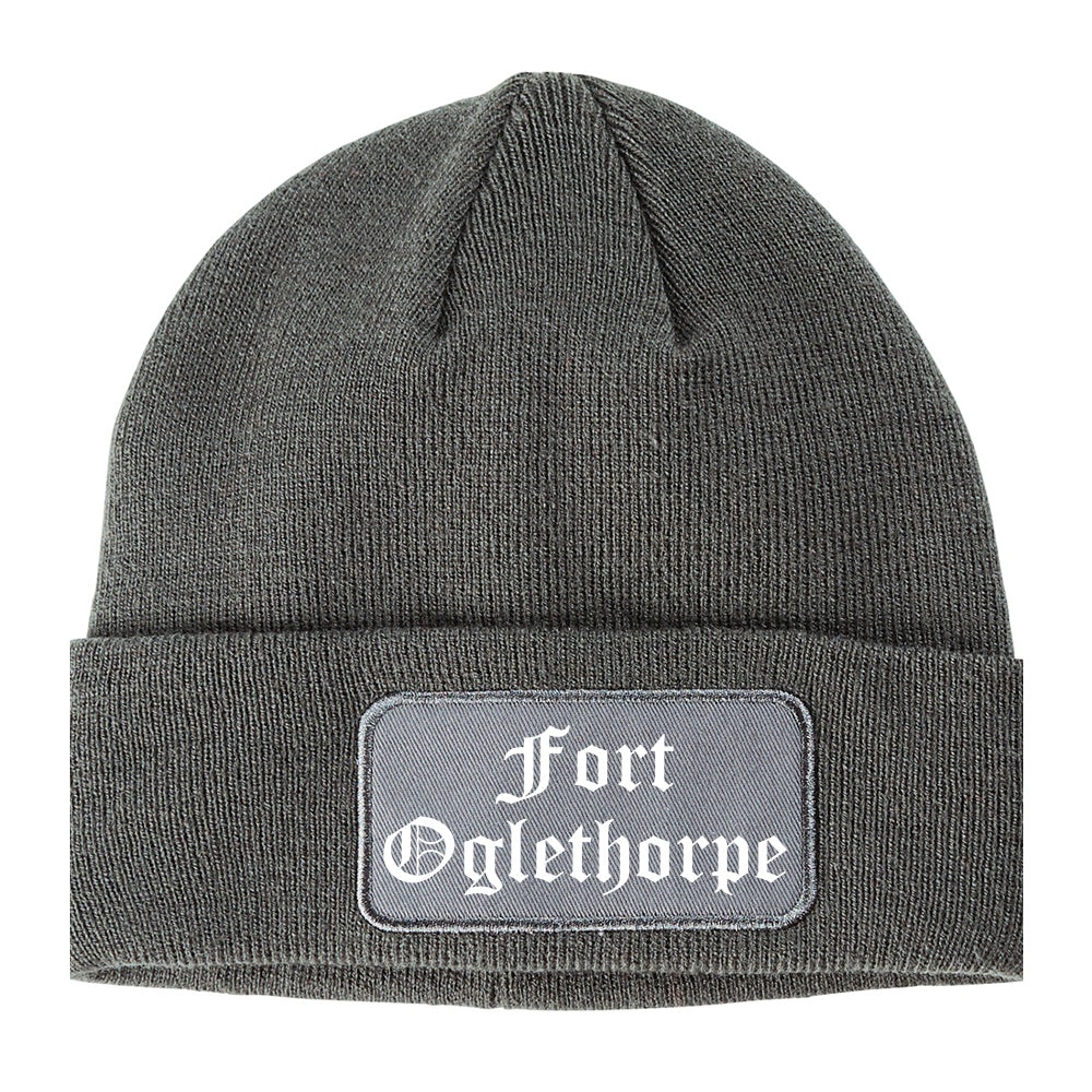 Fort Oglethorpe Georgia GA Old English Mens Knit Beanie Hat Cap Grey