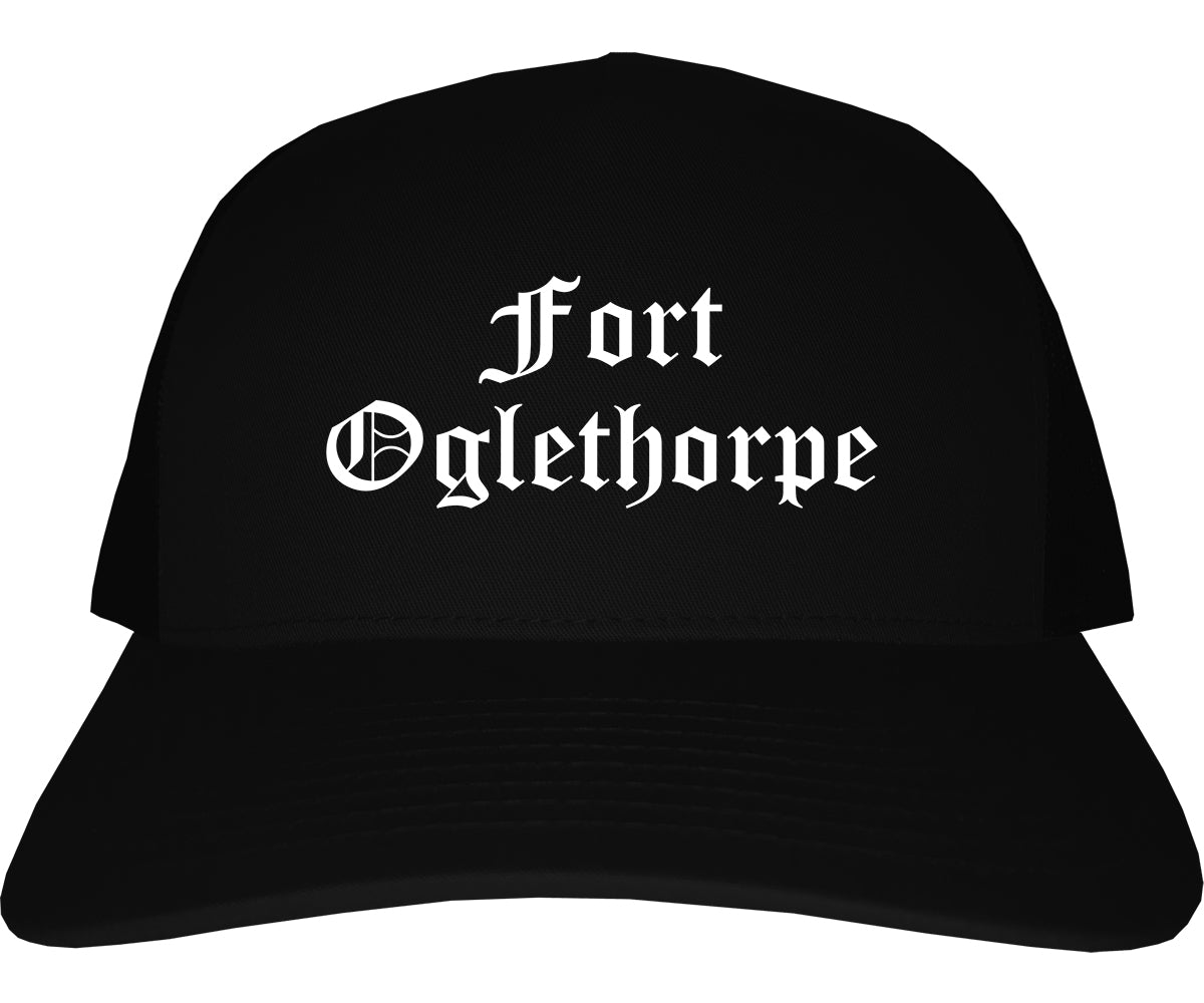 Fort Oglethorpe Georgia GA Old English Mens Trucker Hat Cap Black
