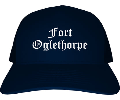 Fort Oglethorpe Georgia GA Old English Mens Trucker Hat Cap Navy Blue