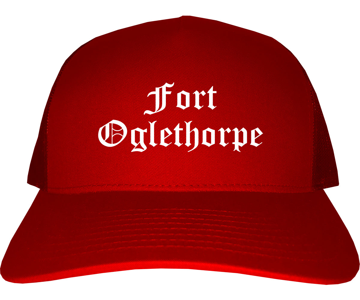 Fort Oglethorpe Georgia GA Old English Mens Trucker Hat Cap Red