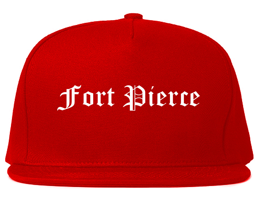 Fort Pierce Florida FL Old English Mens Snapback Hat Red