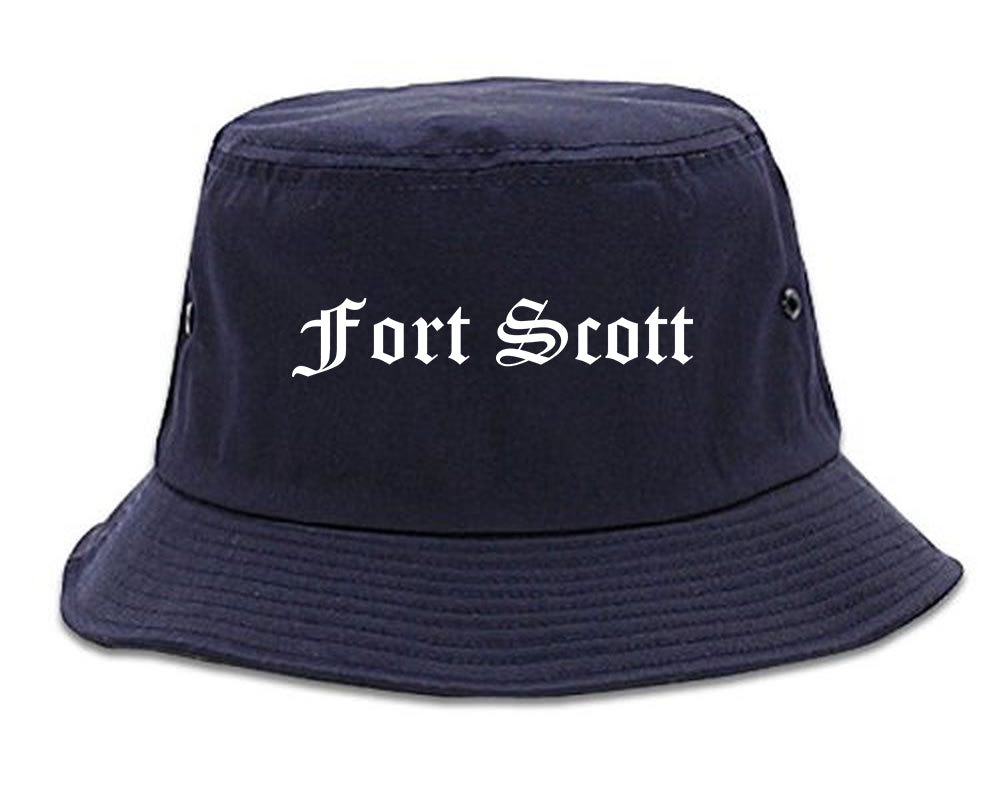 Fort Scott Kansas KS Old English Mens Bucket Hat Navy Blue
