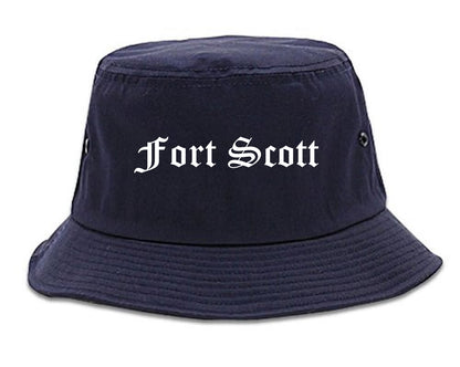 Fort Scott Kansas KS Old English Mens Bucket Hat Navy Blue