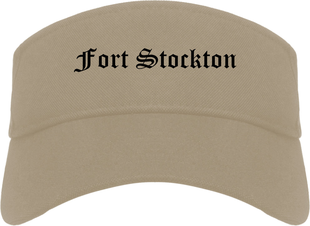 Fort Stockton Texas TX Old English Mens Visor Cap Hat Khaki