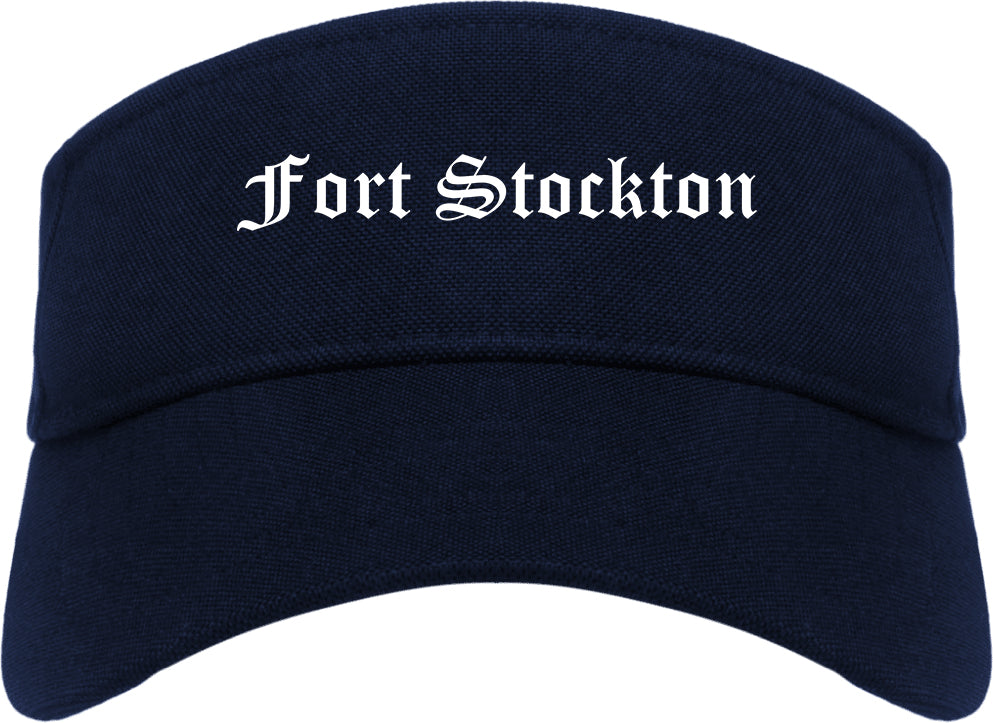 Fort Stockton Texas TX Old English Mens Visor Cap Hat Navy Blue