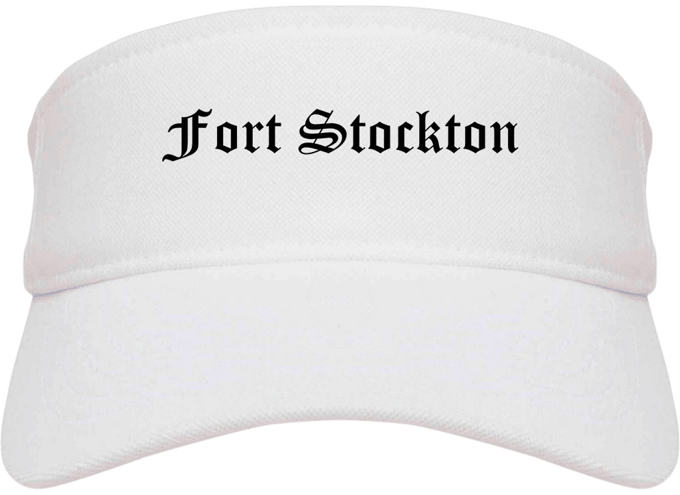 Fort Stockton Texas TX Old English Mens Visor Cap Hat White