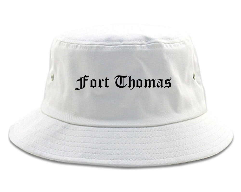 Fort Thomas Kentucky KY Old English Mens Bucket Hat White