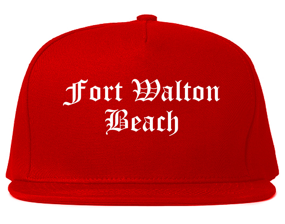 Fort Walton Beach Florida FL Old English Mens Snapback Hat Red