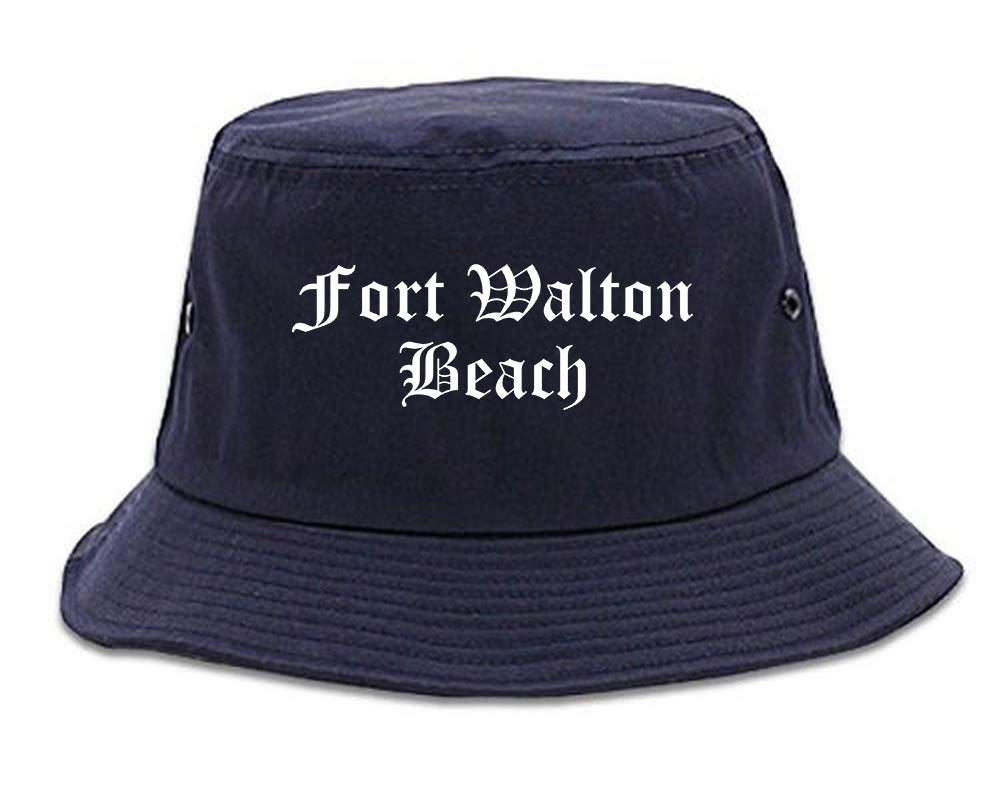 Fort Walton Beach Florida FL Old English Mens Bucket Hat Navy Blue