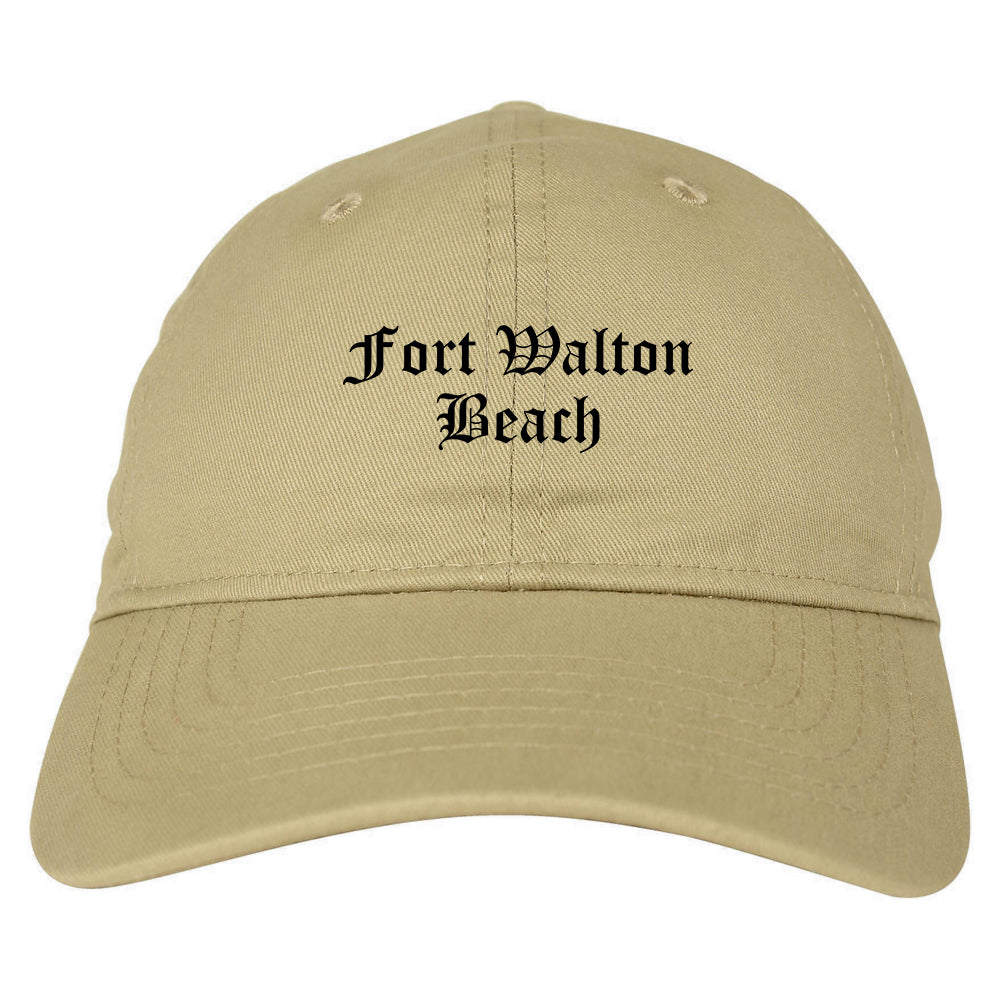 Fort Walton Beach Florida FL Old English Mens Dad Hat Baseball Cap Tan